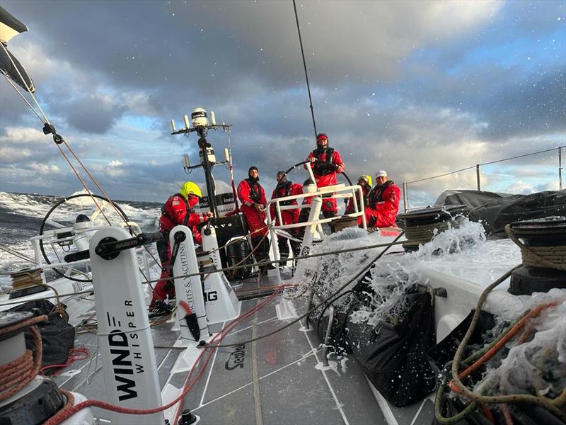 2023 Rolex Fastnet Race - Powering through the waves on board VO65 Wind Whisper photo copyright Wind Whisper taken at Royal Ocean Racing Club and featuring the Volvo One-Design class