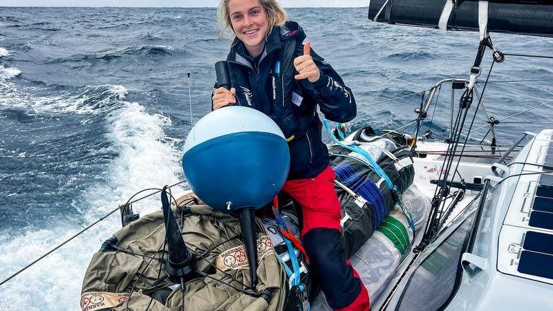 The Ocean Race 2022-23 - 7 March 2023, Leg 3, Day 9 onboard Team Malizia. Rosalin Kuiper getting the surface drifter ready for deployment - photo © Antoine Auriol / Team Malizia / The Ocean Race 