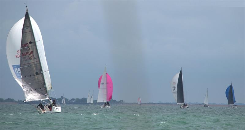 'Firestarter' our committee boat chasing the fleet in the PYRA Poole - Yarmouth - Poole races photo copyright Luke Nicholas taken at Poole Yacht Racing Association and featuring the VPRS class