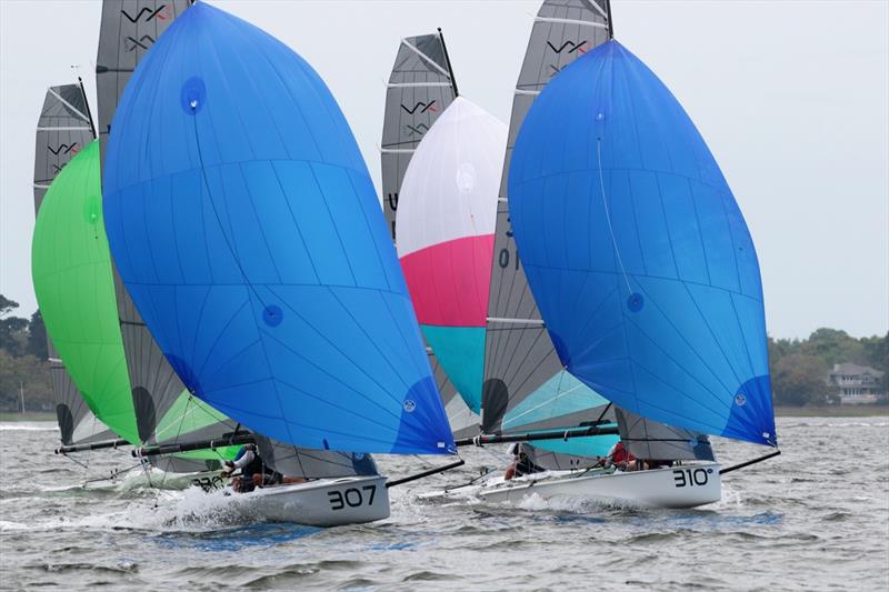 Stratos and Alternative Facts race in close proximity during a downwind leg of a VX One race on Friday - Charleston Race Week 2021 photo copyright Willy Keyworth taken at Charleston Yacht Club and featuring the VX One class