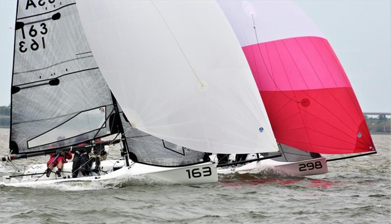 VX One entries Magic 8 Ball (bow number 163) and Rosebud (298) sail downind neck-and-neck on Sunday - 2021 Charleston Race Week - photo © Willy Keyworth