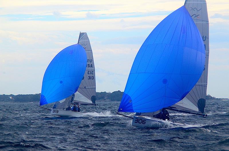#306, a boat with no name, and #313 'Another Bad Idea' flying down Pensacola Bay in the VX One Midwinter Championship/Winter Series #2 in Pensacola. 'Another Bad Idea' was in 11th place after four races. - photo © Talbot Wilson