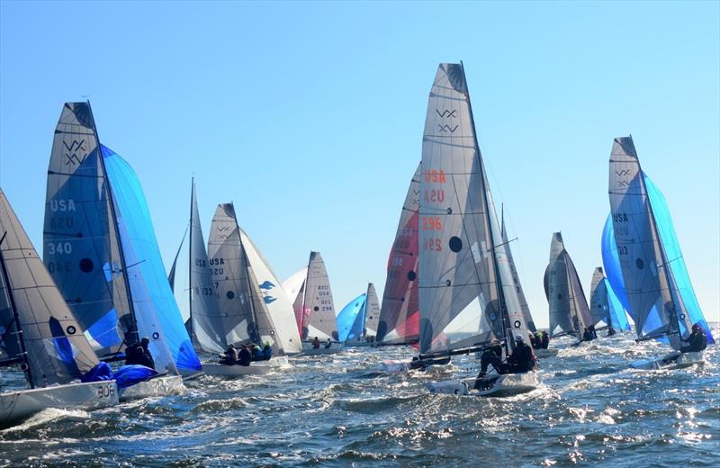 Lots of downwind action in a 10-14Kt gusty breeze on the final day of the VX One Midwinter Championship final on Pensacola Bay photo copyright Talbot Wilson taken at Pensacola Yacht Club and featuring the VX One class