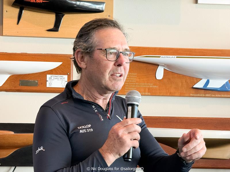 Rob Douglass thanking Royal Brighton Yacht Club for their hospitality during the VX One Victorian Titles 2026 - photo © Nic Douglass for @SailorGirlHQ