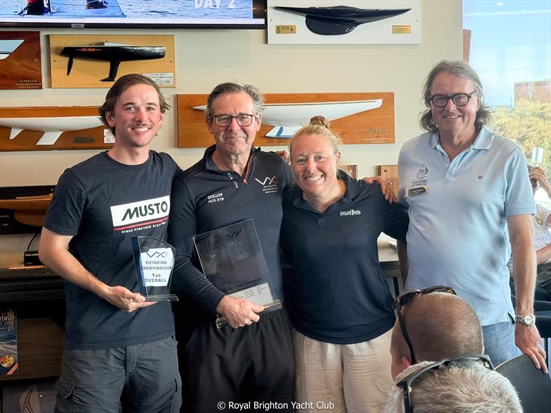 Josh Griffith, Rob Douglass, and Nic Douglass being awarded first with the Royal Brighton Yacht Club Commodore, at the VX One Victorian Titles 2026 - photo © Royal Brighton Yacht Club