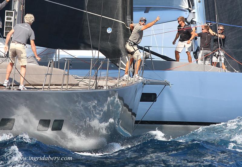 The Wally 80 Tilakkhana spears Ryokan 2 at Les Voiles des St. Tropez photo copyright Ingrid Abery / www.ingridabery.com taken at Société Nautique de Saint-Tropez and featuring the Wally class