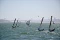 Around the bottom mark, with the iconic Golden Gate bridge in the background during the WASZP Americas Championship 2022 © Ira Potekhina