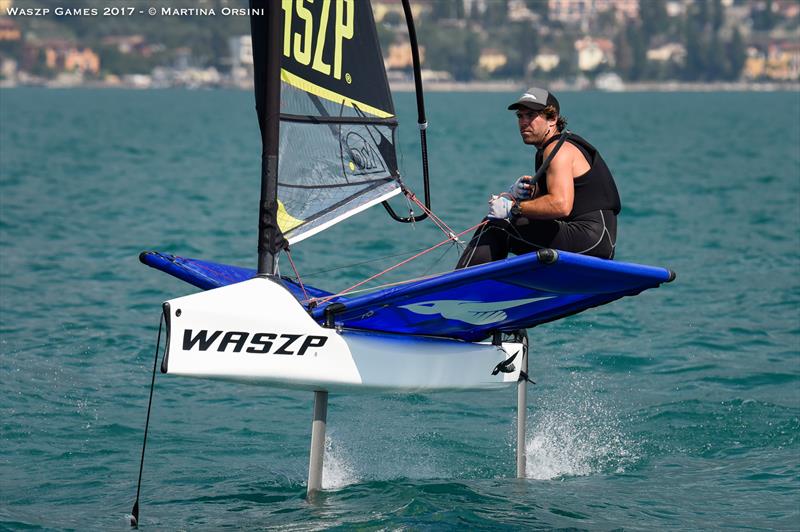 Harry Mighell (AUS) on the final day of the WASZP International Games at Lake Garda photo copyright Martina Orsini taken at Campione Univela and featuring the WASZP class
