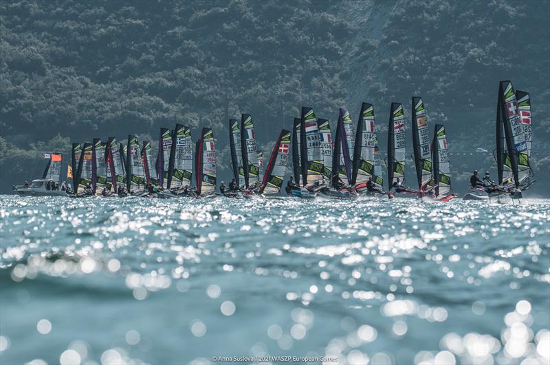 Start line action on European WASZP Games day 2 photo copyright Anna Suslova taken at Circolo Vela Arco and featuring the WASZP class