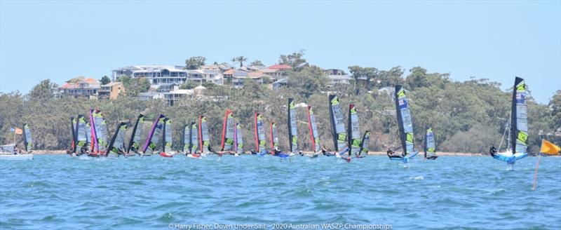 The fleet starting at the Australian WASZP Championships photo copyright Harry Fisher taken at Port Stephens Sailing and Aquatic Club and featuring the WASZP class