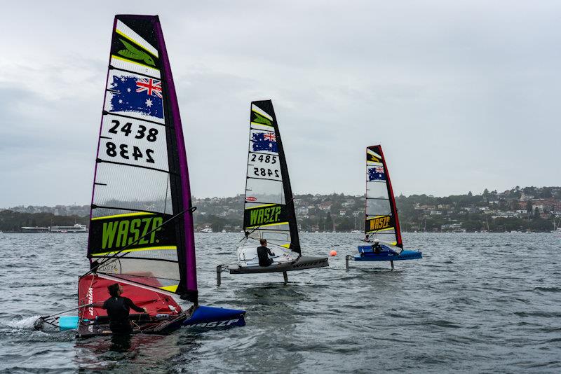 Australia SailGP Team Invitational Camp (l-r) Lisa Darmanin, Nina Curtis Natasha Bryant photo copyright Beau Outteridge / SailGP taken at Woollahra Sailing Club and featuring the WASZP class