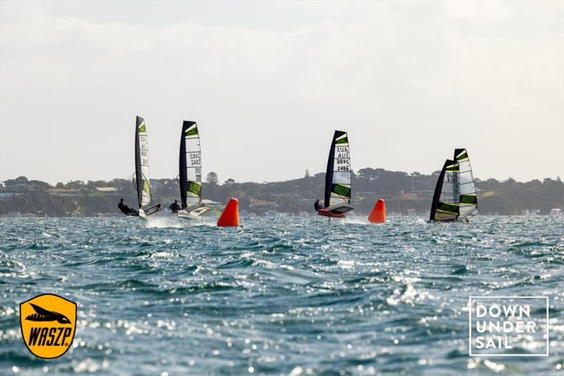 Top mark action at the 2021 WASZP Nationals at Sorrento photo copyright Jack Fletcher taken at South Lake Macquarie Amateur Sailing Club and featuring the WASZP class