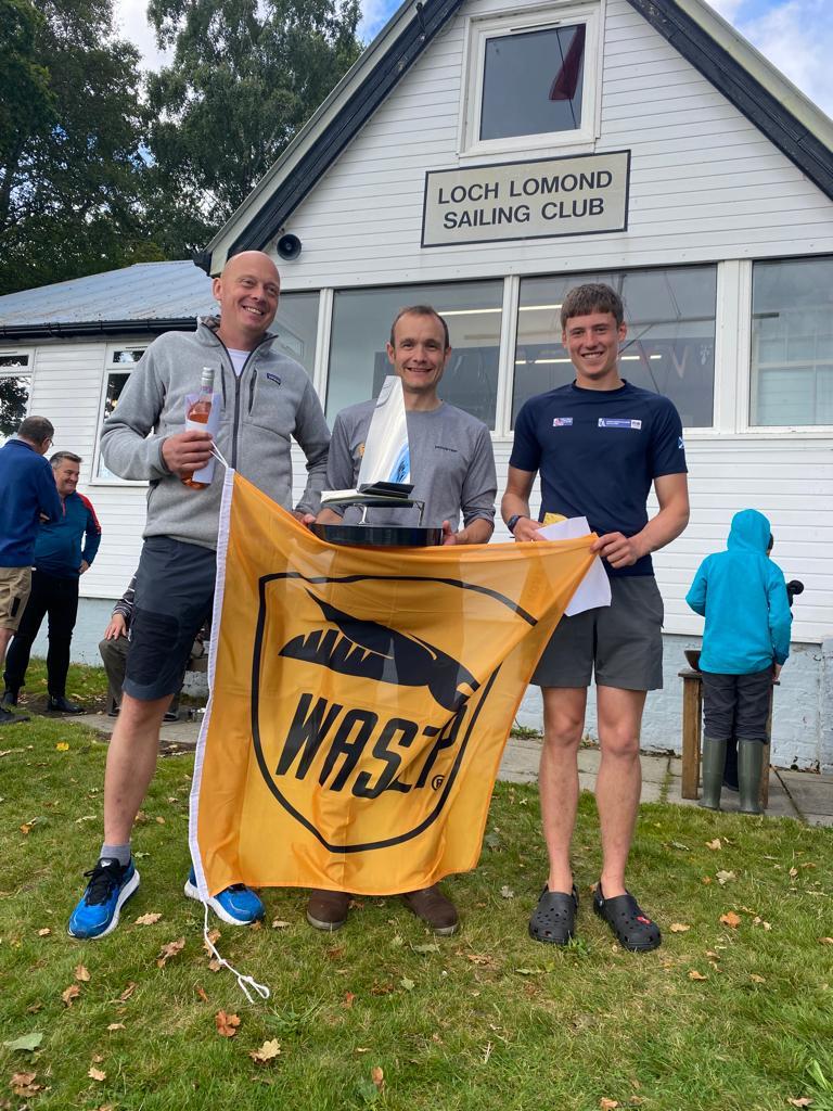 Prize winners (l-r) Andy Hutch, Stevie Forteith and Tom Mitchell in the WASZP Scottish Championship at Loch Lomond photo copyright Duncan & Emma Hepplewhite taken at Loch Lomond Sailing Club and featuring the WASZP class