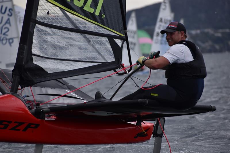 Richard Steedman enjoying the pace of the WASZP - 2023 Banjos Shoreline Crown Series Regatta day 2 photo copyright Jane Austin taken at Bellerive Yacht Club and featuring the WASZP class