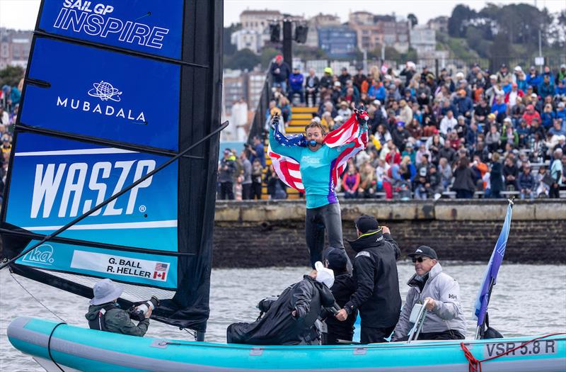 Gavin Ball of USA celebrates winning the Inspire Racing x WASZP Grand Final on Race Day 1 of the Mubadala SailGP Season 3 Grand Final in San Francisco, USA - photo © Felix Diemer for SailGP