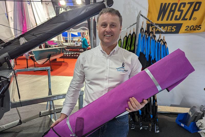 Purple patch at the RYA Dinghy & Watersports Show 2024 - choice of trampoline colours on the Waszp, from SailingFast photo copyright Mark Jardine taken at RYA Dinghy Show and featuring the WASZP class