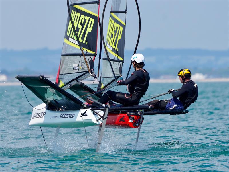 Alex Jones and Max Rawlinson during the WASZP GP at the Royal Victoria Yacht Club photo copyright Nici Hoyle taken at Royal Victoria Yacht Club, England and featuring the WASZP class