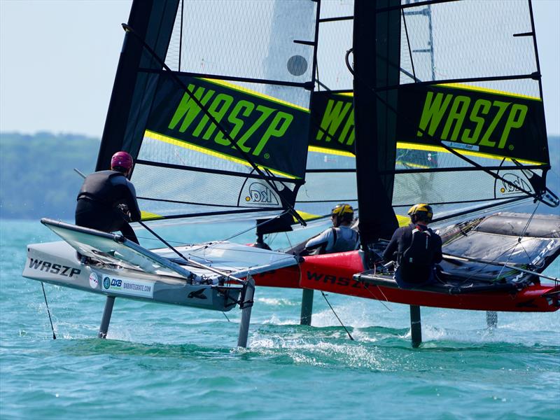 James Deaton, Martin Evans & Max Rawlinson during the WASZP GP at the Royal Victoria Yacht Club photo copyright Nici Hoyle taken at Royal Victoria Yacht Club, England and featuring the WASZP class