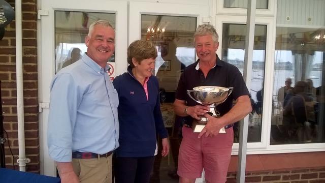 Third overall and best placed MYC boat at the Wayfarer Eastern Area Championship, Richard Stone (r) and Catherine Gore with MYC Commodore, Mark Penny - photo © Jamie Blair
