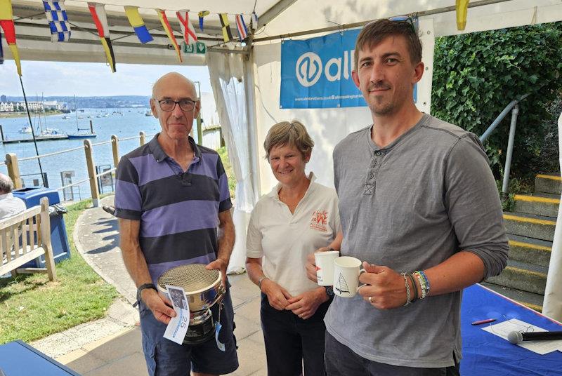 Second place Andrew and Tom Wilson, with Commodore Catherine Gore - Craftinsure UK Wayfarer National Circuit and Eastern Area Championship at Medway YC - photo © Philip Clarabut