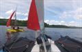 Upwind-downwind crossover with gennakers flying - Weta class at the Bala Long Distance Weekend &copy; Steve Harvey