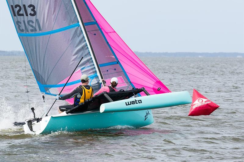  Stephanie Taylor and Bruce Fleming - 2019 Weta North American Championship - NorBanks sailing facility in Duck, NC - photo © Eric Rasmussen 