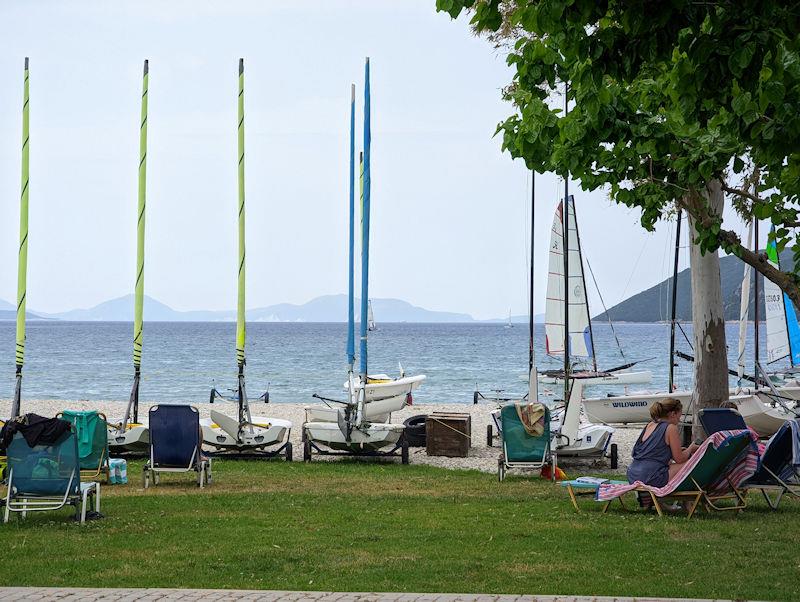 The view from the Kavadias bar, over the Wildwind dinghy park and into the bay - photo © Mark Jardine