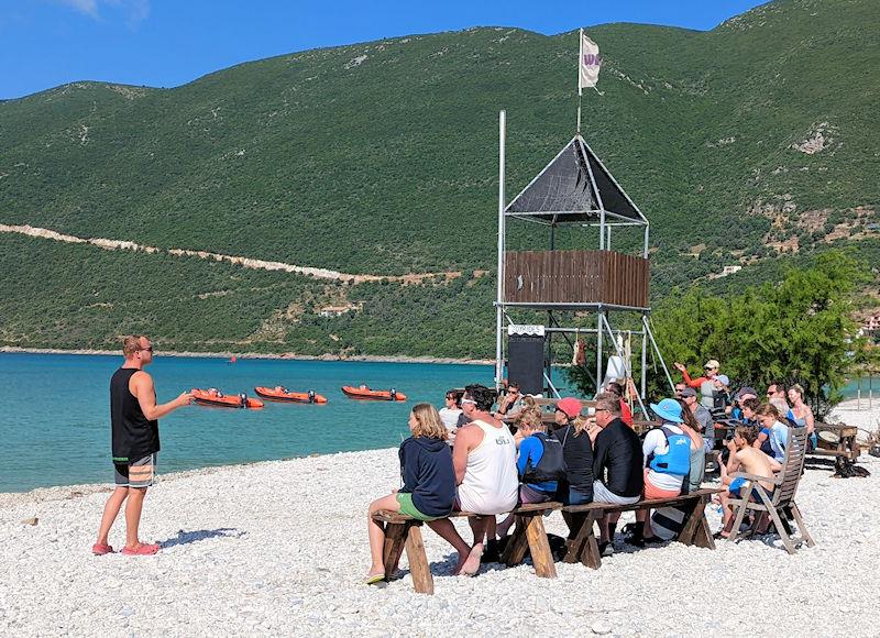 Ash gives the safety briefing at Wildwind, Vassiliki - photo © Mark Jardine