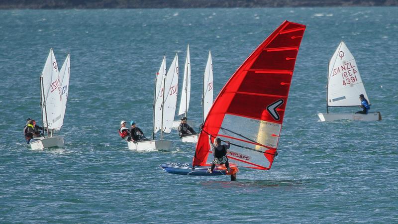 America's Cup Champion Glenn Ashby reviewing the Junior classes race fleet - Midwinter Series - Wakatere BC, July 2019 photo copyright Richard Gladwell taken at Wakatere Boating Club and featuring the WindRider class