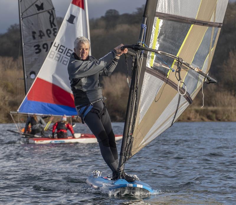 Guy Sprekley windsurfer winner in Notts County's First of the Year Race 2019 in aid of the RNLI photo copyright David Eberlin taken at Notts County Sailing Club and featuring the Windsurfing class