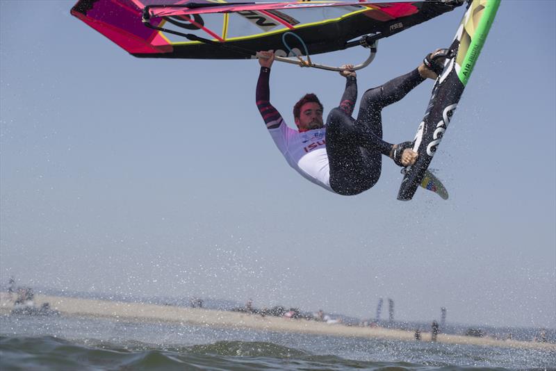 Antoine Albert in his winning move - Mondial du Vent 2018 - Day 3 photo copyright Pierre Bouras taken at  and featuring the Windsurfing class