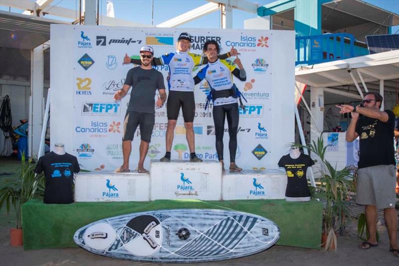 Top 3 of the pro division – European Freestyle Pro Tour Fuerteventura photo copyright Event Media taken at  and featuring the Windsurfing class