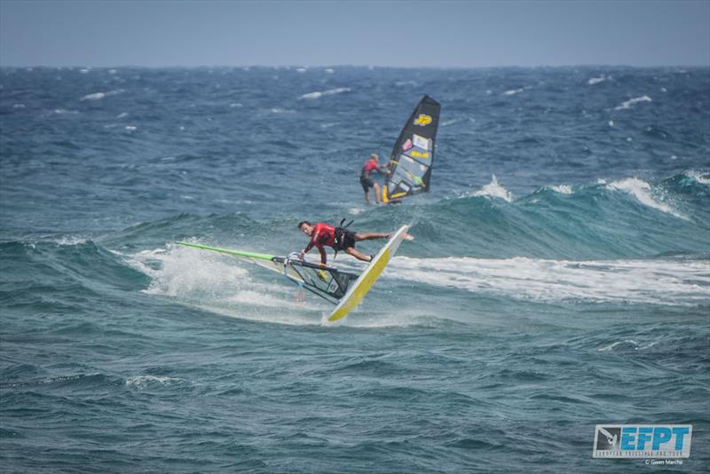 Adrien Bosson taking victory in the single elimination - European Freestyle Pro Tour Lanzarote: Day 1 photo copyright Gwen Marche taken at  and featuring the Windsurfing class