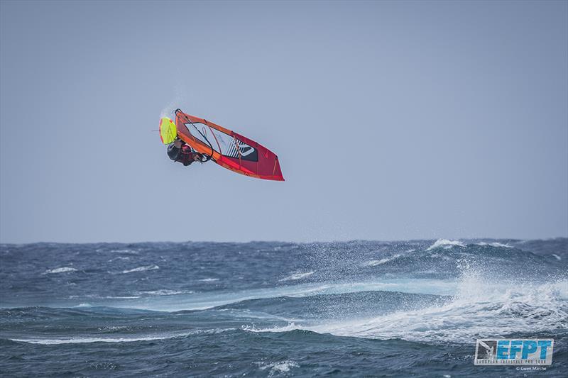 Dieter Van der Eyken going through a backloop - European Freestyle Pro Tour Lanzarote: Day 3 photo copyright Gwen Marche taken at  and featuring the Windsurfing class