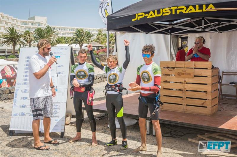 Top 3 juniors – European Freestyle Pro Tour Lanzarote - Day 4 photo copyright Gwen Marche taken at  and featuring the Windsurfing class