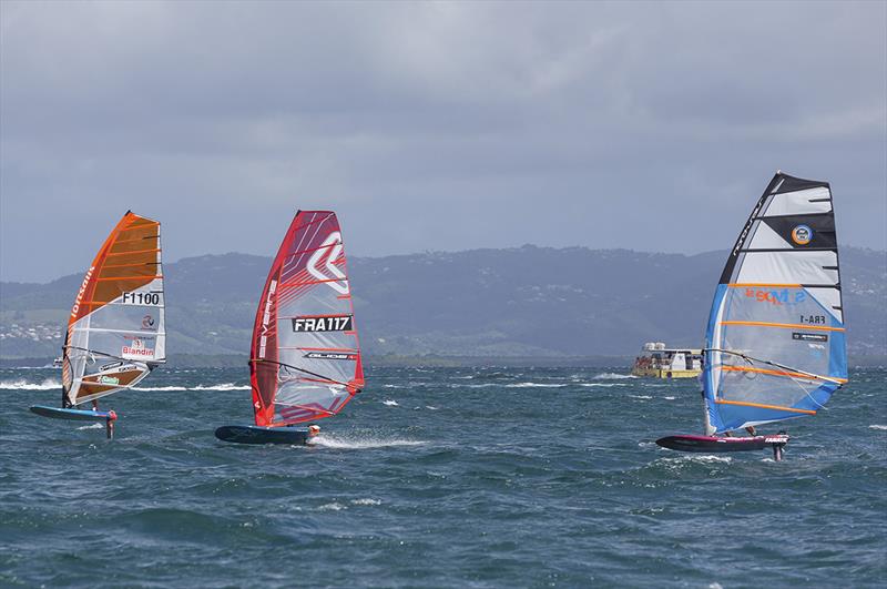 The Windfoils are being outpaced here by the KiteFoilers - 2018 Martinique Flying Regatta photo copyright Jean-Marie Liot / Martinique Flying Regatta taken at  and featuring the Windsurfing class