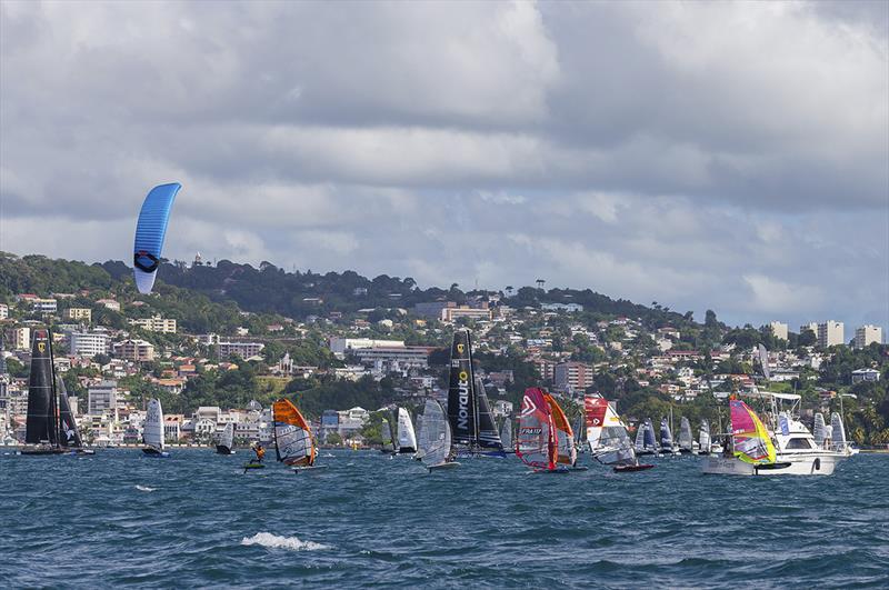 Full fleet, five class start for Martinique Flying Regatta's coastal Raid photo copyright Jean-Marie Liot / Martinique Flying Regatta taken at  and featuring the Windsurfing class