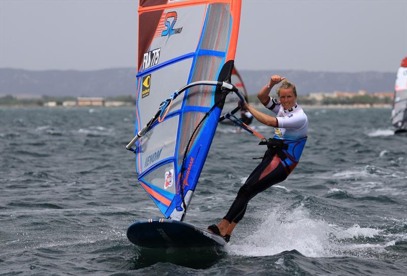 All smiles for Delphine Cousin Questel - 2019 Marignane PWA World Cup  photo copyright Souville / PWAWorldTour.com taken at  and featuring the Windsurfing class