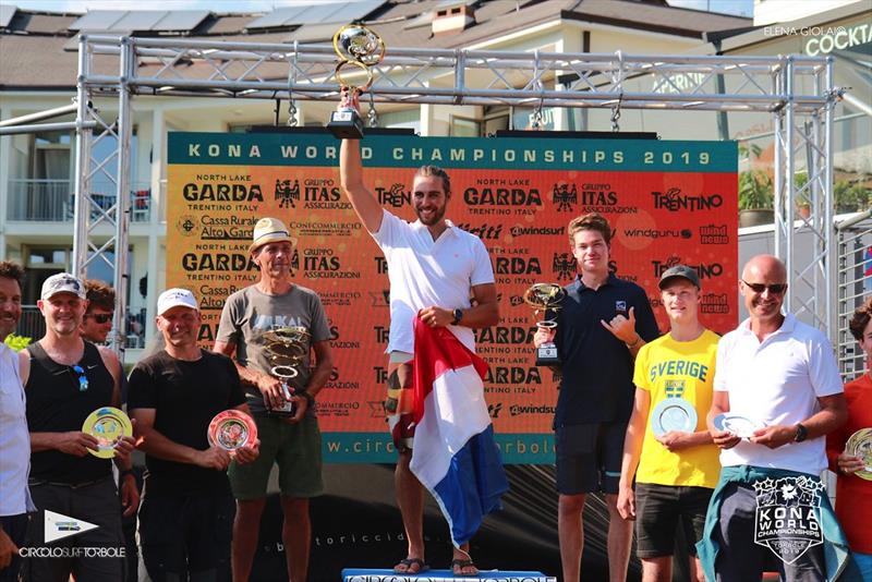 Podium - 2019 Kona World Championships at Lake Garda photo copyright Elena Giolai taken at Circolo Surf Torbole and featuring the Windsurfing class