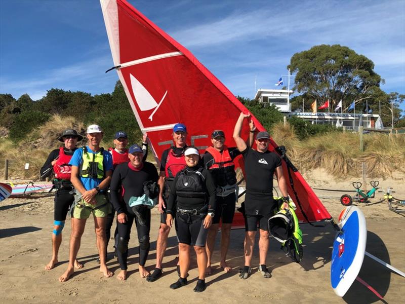 Tasmanian windsurfers in front of the Sandy Bay Sailing Club - photo © Jane Austin