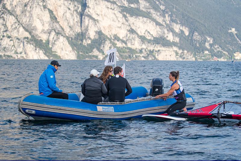 On the water debrief - World Sailing Windsurf Evaluation Trials, Lago di Garda, Italy. September 29, 2019 - photo © Jesus Renedo / Sailing Energy / World Sailing