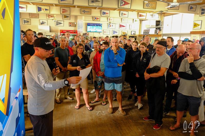 President of Windsurfer Class Australia Nick Bez gives the briefing - photo © Mitch Pearson / Surf Sail Kite