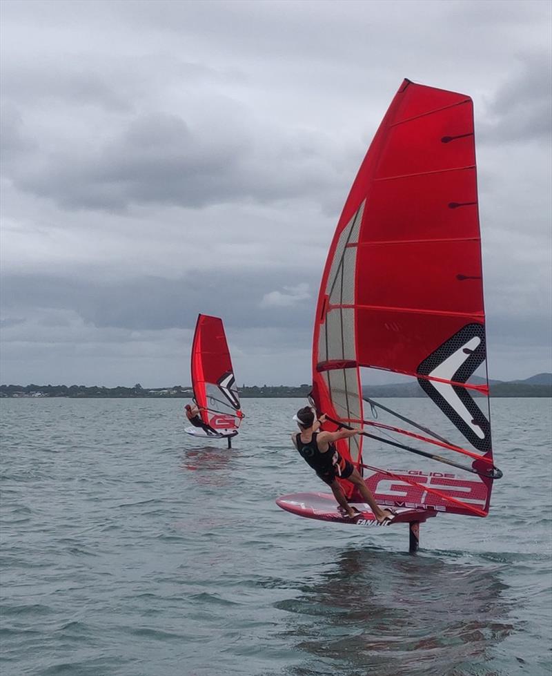 Windfoil training on Moreton Bay in light winds photo copyright Ash Brunning taken at  and featuring the Windsurfing class