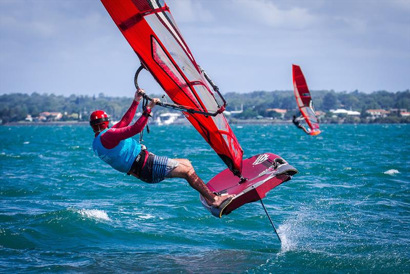 Mitch Pearosn sling shotting around the bottom mark photo copyright Sarah Motherwell taken at Royal Queensland Yacht Squadron and featuring the Windsurfing class