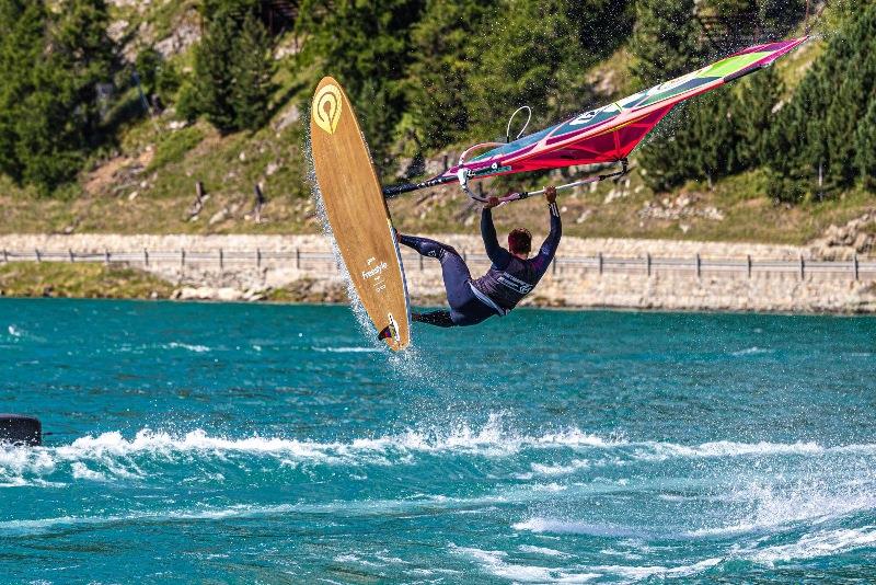 Antoine Albert sending it. Although consistent we will unfortunately not see him in the final - Vanora Engadinwind by Dakine 2021, day 2 photo copyright Emanuela Cauli taken at  and featuring the Windsurfing class