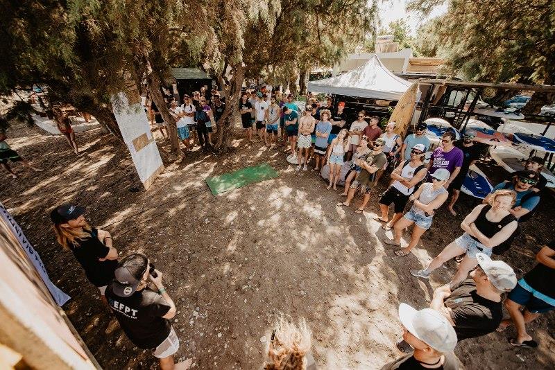 First skippers meeting for the event - EFPT Theologos 2021, day 1 photo copyright PROtography taken at  and featuring the Windsurfing class