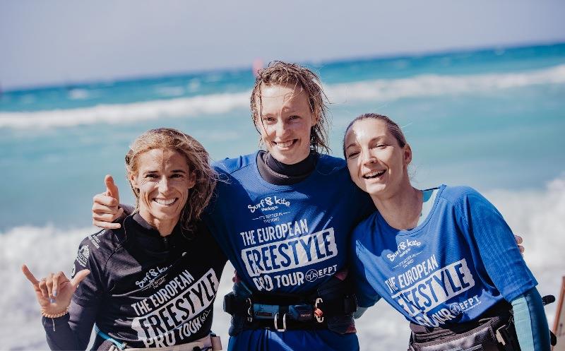 The current Top 3 women: Huvermann, Raskina and Poschinger - 2021 EFPT Theologos, day 3 - photo © PROtography Official