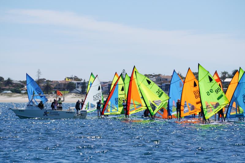 Windsurfers line up for a start photo copyright Harry Fisher, Down Under Sail taken at Parkdale Yacht Club and featuring the Windsurfing class