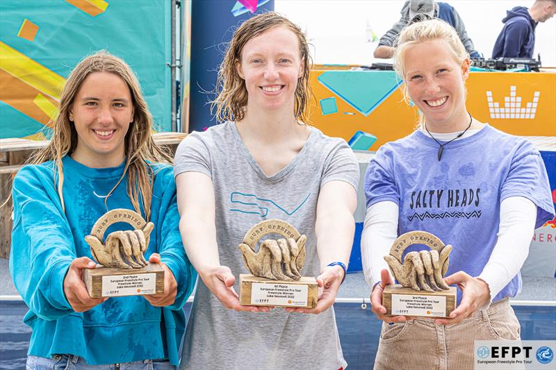 The top 3 Women, from left to right Lina Erzen, Maaike Huvermann and Lisa Kloster - EFPT Austria 2022 photo copyright Emanuela Cauli taken at  and featuring the Windsurfing class