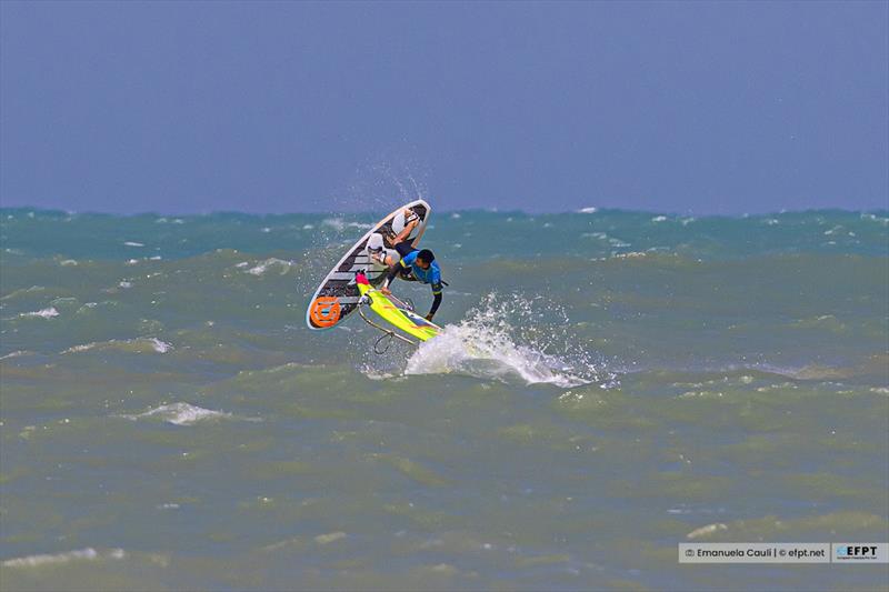 Antoine Albert putting in the work in a very tricky heat against Jacopo testa - EFPT Spiaggia Lunga Vieste 2022 day 3 photo copyright Emanuela Cauli taken at  and featuring the Windsurfing class